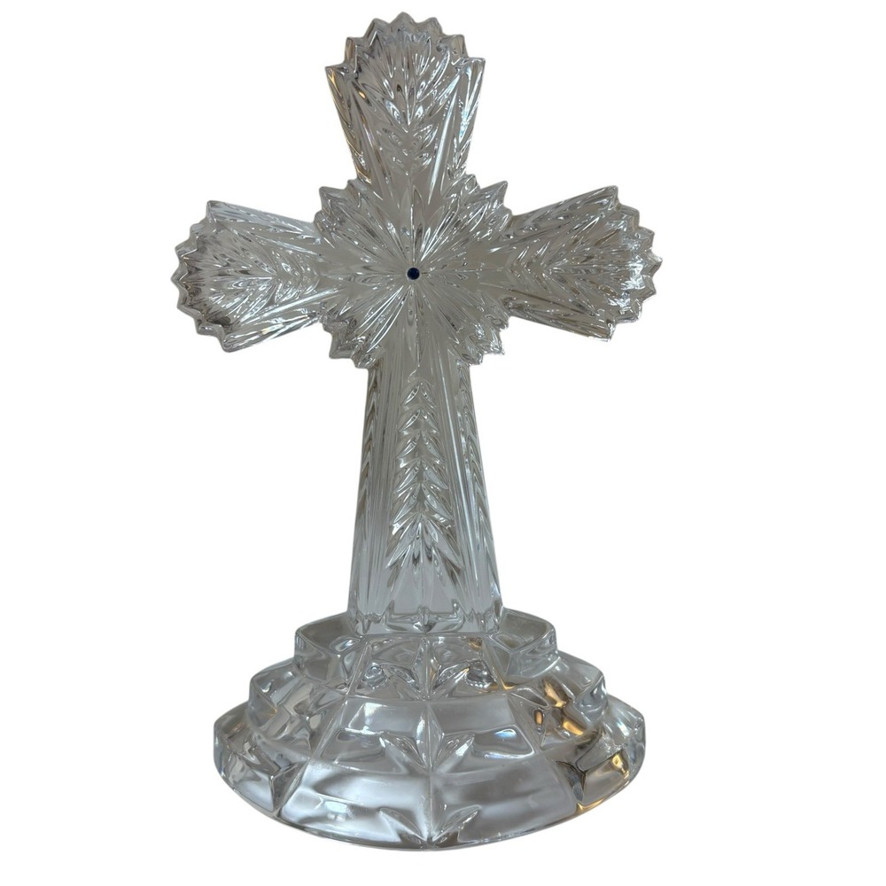 Lenox Inspirational Collection Jeweled Crystal Cross 8" Blue Sapphire Center